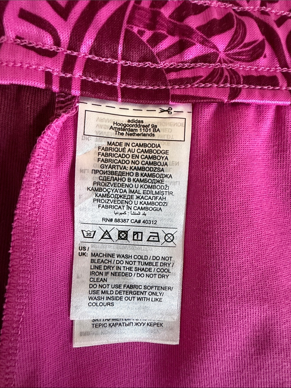 Farm Rio + adidas Magenta Tropical Graphic Mini Skirt with Gold Stripes - Picture 5 of 5